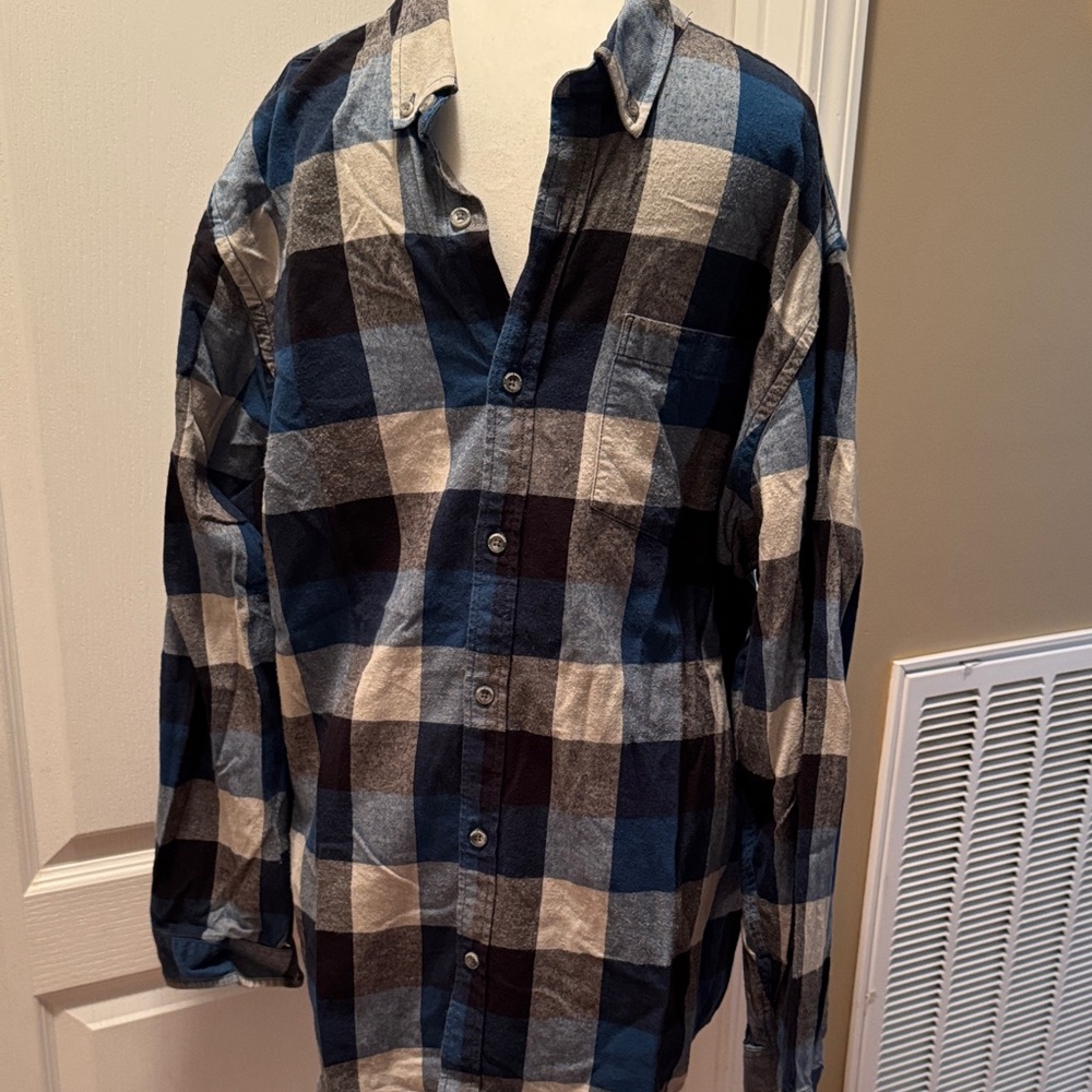 Eddie Bauer Blue and Black Plaid Button Down Shirt
